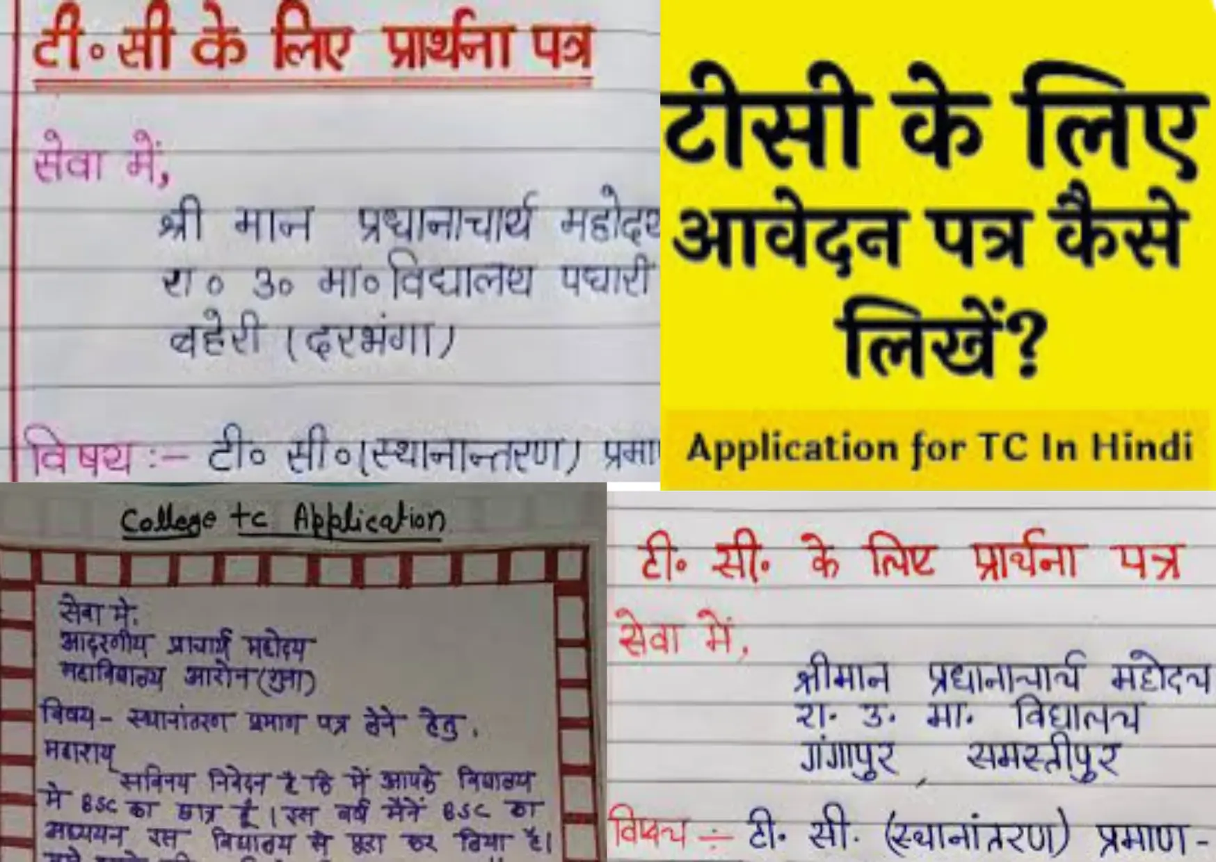 Transfer Certificate Application In Hindi